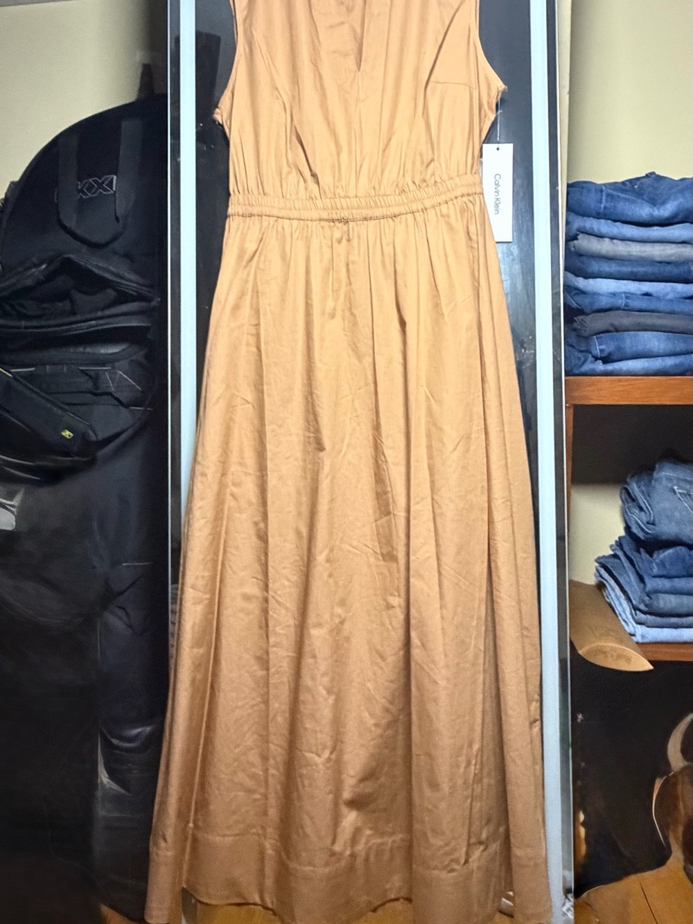 Calvin Klein Sleeveless Maxi Dress in Camel Tan